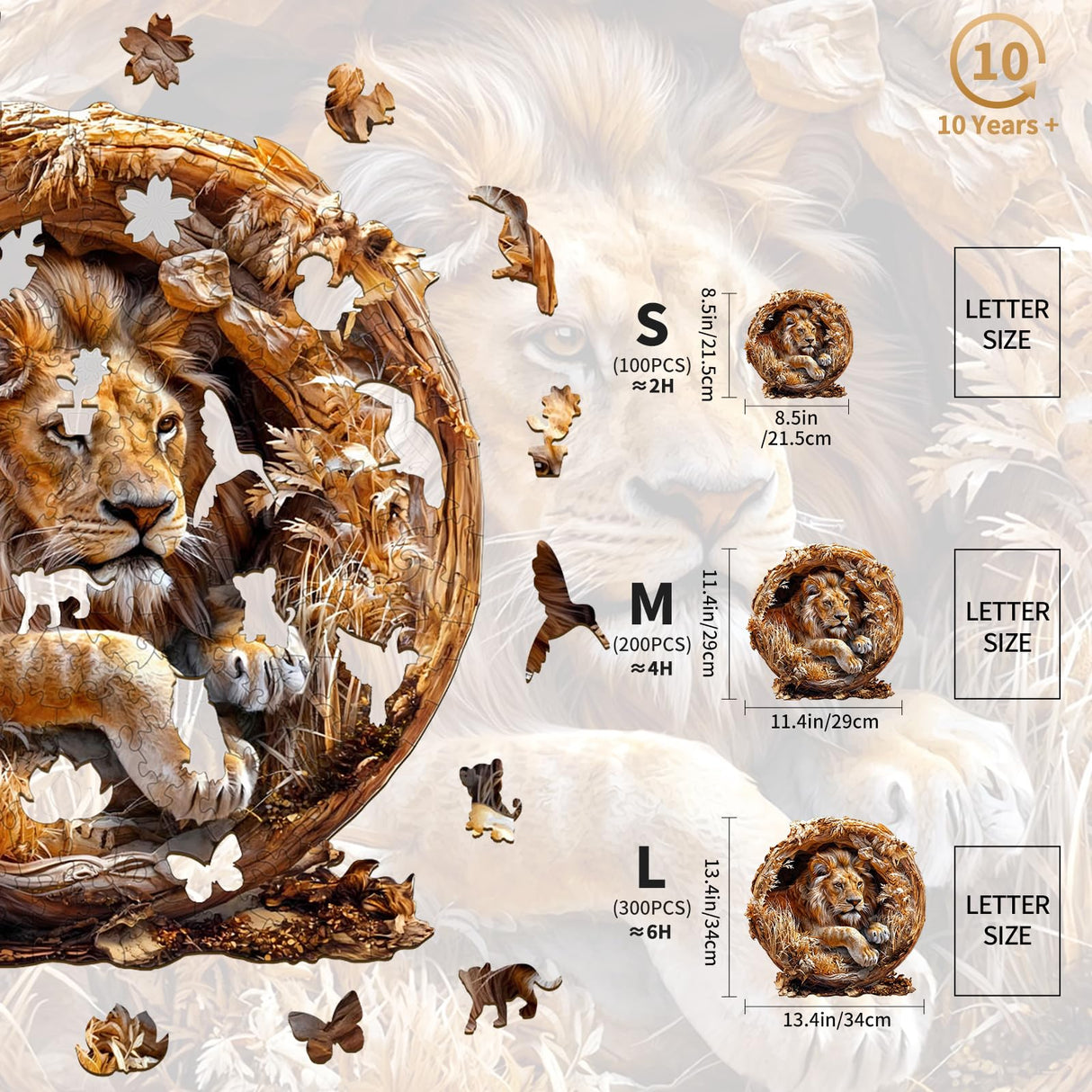 KAAYEE Wooden Puzzles for Adults, 3D Vision Effect Lion King Wooden Jigsaw Puzzles 100 PCS Unique Shape Advanced Wood Puzzle Adult, 3D Effect Flat Puzzle Birthday Gifts Family Game (S-8.5 * 8.5 in) KAAYEE