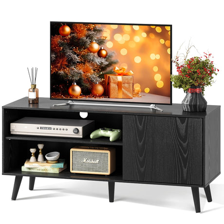 WLIVE TV Stand for 55 Inch TVs, Entertainment Center with Storage Cabinet, Mid-Century TV Stands for Living Room and Bedroom, 50" TV Console, Black WLIVE