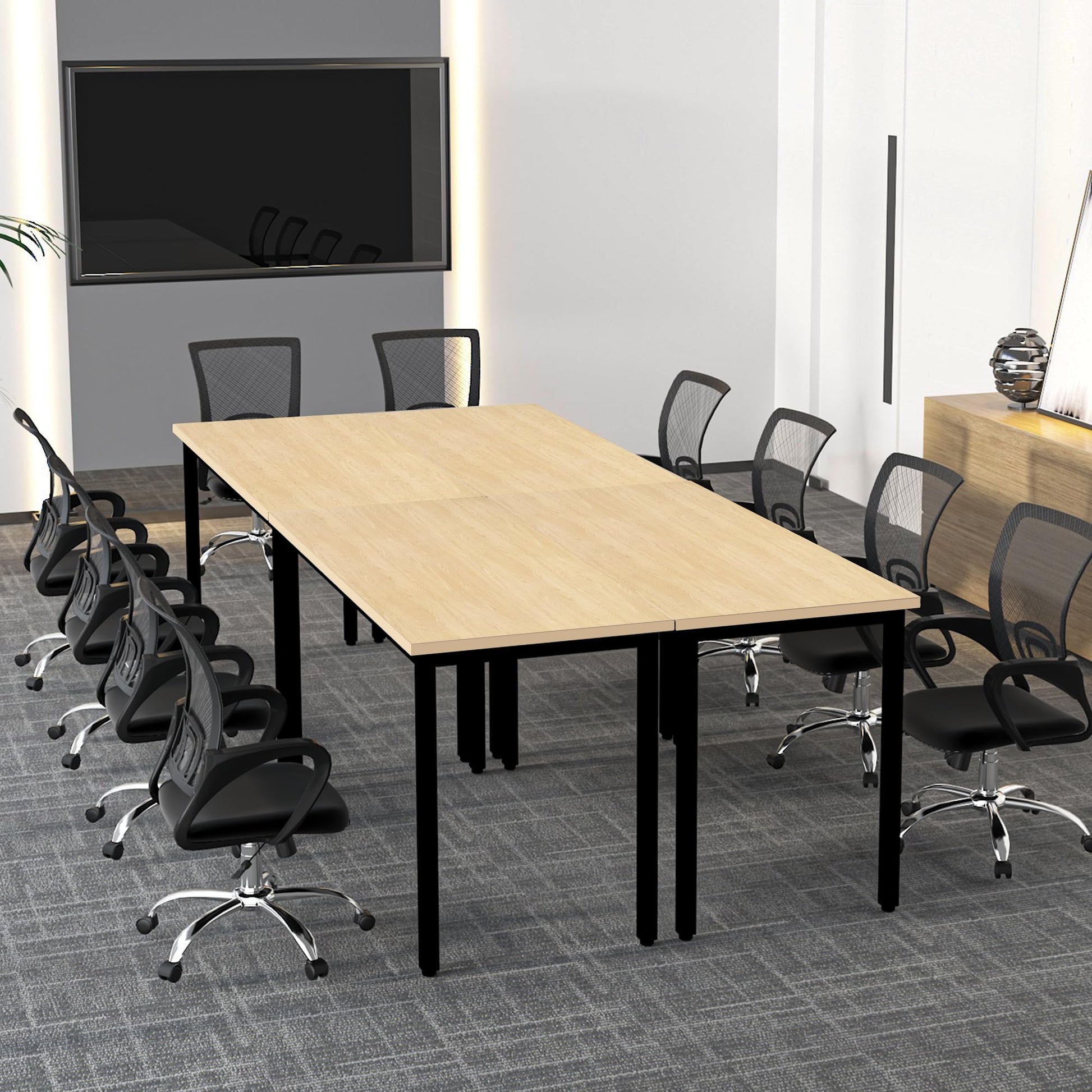 Bonzy Home 8ft Conference Tables Chair Set, 94.4"x47.2"x29.5" Table & 10pcs Chairs, Office Computer Desk and Chair Set for Meeting Room Study Office Furniture Set for 10 People - WoodArtSupply