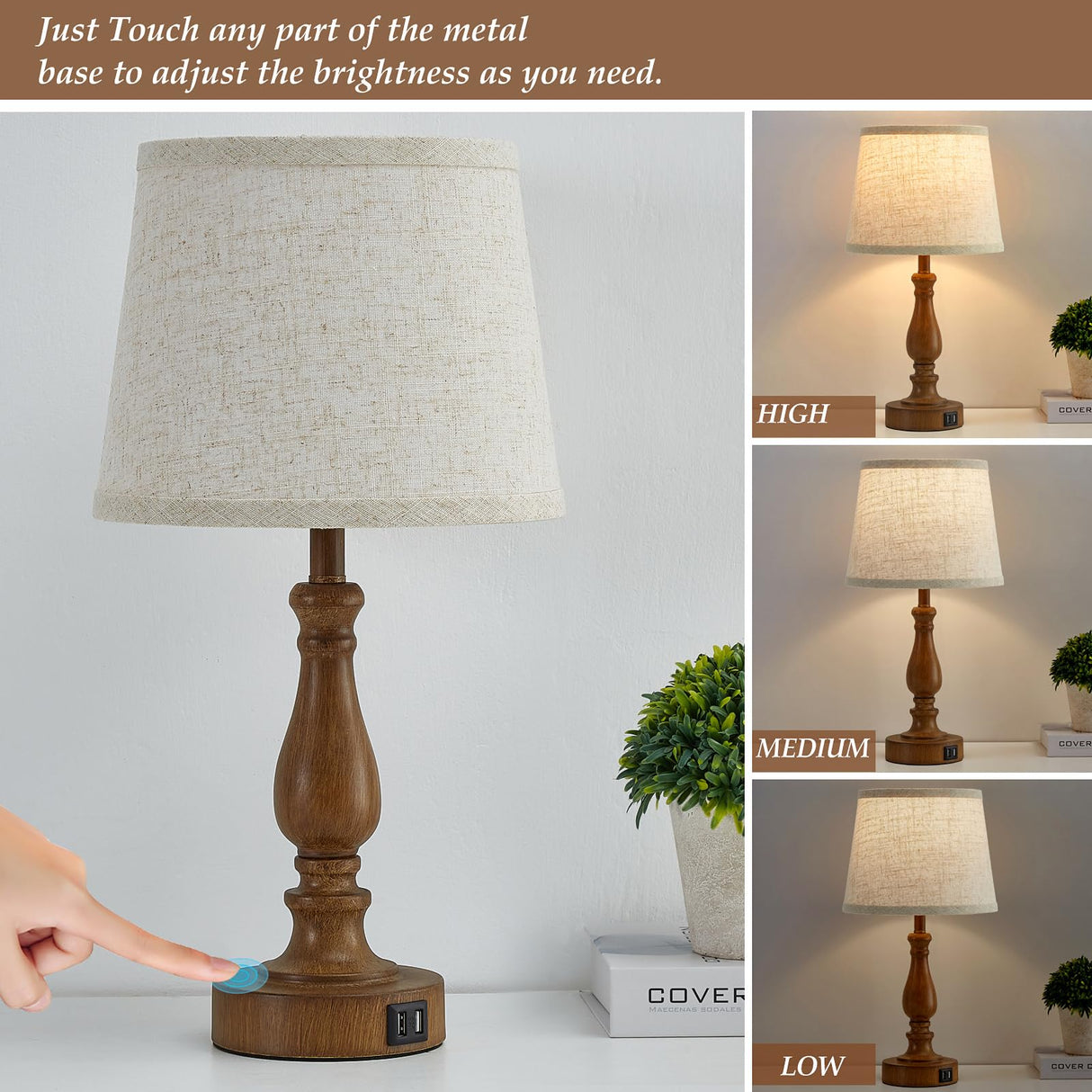 EJIAXIN Classical Table Lamps for Bedrooms Set of 2 - Touch Bedside Lamps with Dual USB Ports, 3 Way Dimmable Nightstand Lamps for End Tables, Farmhouse Night Stand Lamps for Living Room Guest Room EJIAXIN