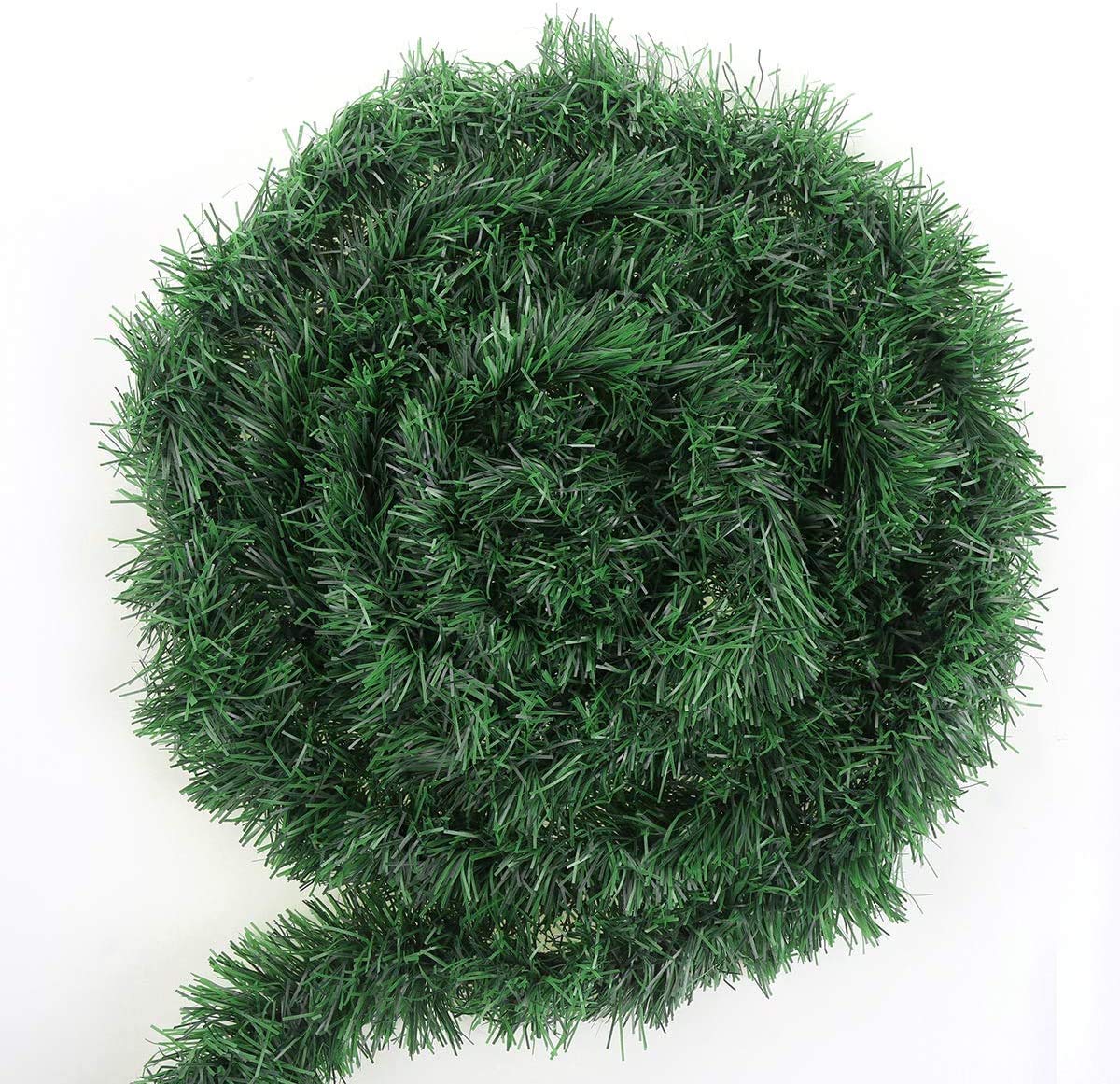 50 Feet Green Tinsel Garland Artificial Christmas Pine Decorative Garland Greenery Tinsel Stems Non-Lit Soft Twist Garland 12 Inch x 2Inch for Holiday Season Outdoor Indoor Party Decorations CCINEE
