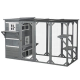 PawHut Outdoor Cat Catio, Large Wood Cat House Enclosure with Multi-Level Design, Weatherproof Roof, Big Hiding Areas, Multiple Platforms, Resting Box, Gray PawHut