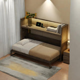 SOFTSEA Twin XL Horizontal Murphy Bed with Desk, LED Lights & Charging Stations, Wood Hideaway Bed Foldable Wall Bed for Small Space, Guest Room, Bedroom, Office, Gray Wash SOFTSEA