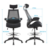 BOLISS High-Back Ergonomic Computer Office Drafting Desk Chair Adjustable Headrest,with Flip-Up Arms Molded Foam Seat Cushion and Lumbar Support and Big Foot Ring-Black BOLISS