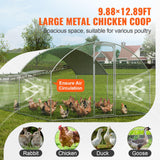 VEVOR Large Metal Chicken Coop with Run, Walkin Poultry Cage for Yard with Waterproof Cover, 13.1 x 9.8 x 6.4 ft Peaked Hen House, Duck and Rabbit, Silver, Spire Roof VEVOR