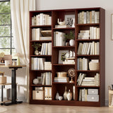 FACBOTALL Triple Wide Bookshelf, 6 Tier Large Bookshelf, Bookcase with 17 Open Display Shelves, 74'' Tall Bookcases and Bookshelves for Living Room, Home Office, Library, Cherry FACBOTALL