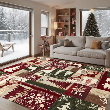 Livcoz Vintage Christmas Washable Area Rug 5 x 7 Ft, Xmas Reindeer Soft Non Slip Large Rugs Indoor Home Decor, Winter Holiday Entryway Floor Carpet Living Room Bedroom Kitchen Dining Room Decoration Livcoz
