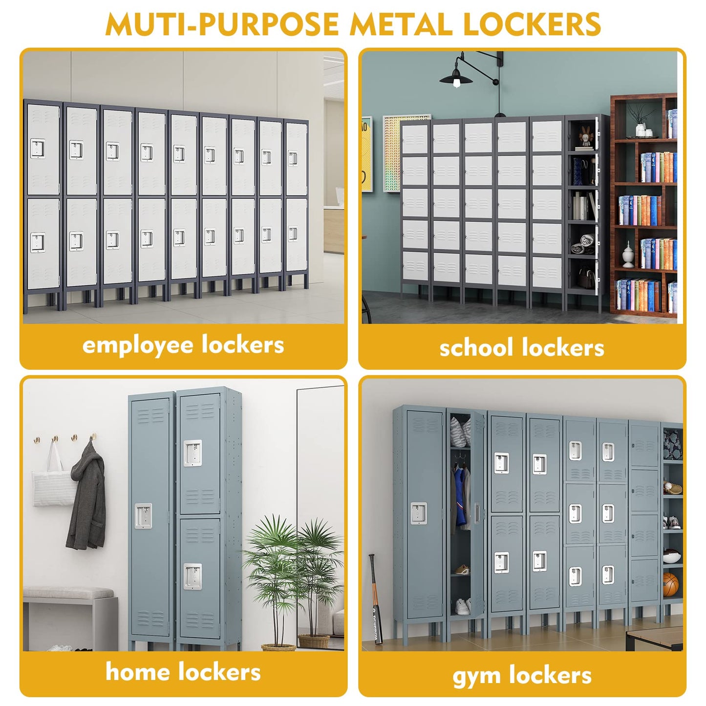 MIIIKO Metal Locker for Employees, 5 Tier Storage Shelves Cabinet, Steel Lockers with 5 Lockable Doors, for School, Home, Office, Changing Room and Gym - WoodArtSupply