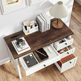 GlowVitaHome Farmhouse Executive Desk 45 inch Wood Computer Desk with 4 Drawers, Smart Charging Station, Home Office & Study Room Essential for Remote Workers, Professionals & Students.Antique White GlowVitaHome