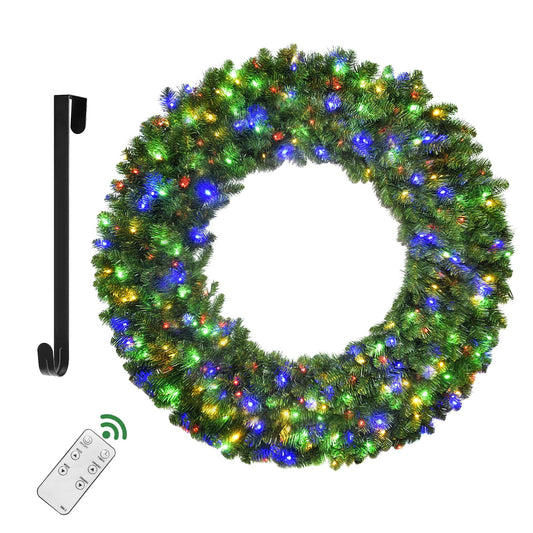 48in Large Christmas Outdoor Wreath - HOYECHI Lighted Wreaths Holiday Decor, Outdoor Wreath with 210 Colorful LEDs,714 PVC Tips, Metal Hook, 9 Functions, Timer, Power Plug-in, Remote Controls