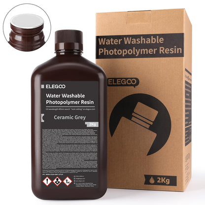 ELEGOO Water Washable 3D Printer Resin 2000g, Precise Printing Liquid Photopolymer Resin, Low Shrinkage 405nm Curing Resin for LCD 3D Printer, Grey