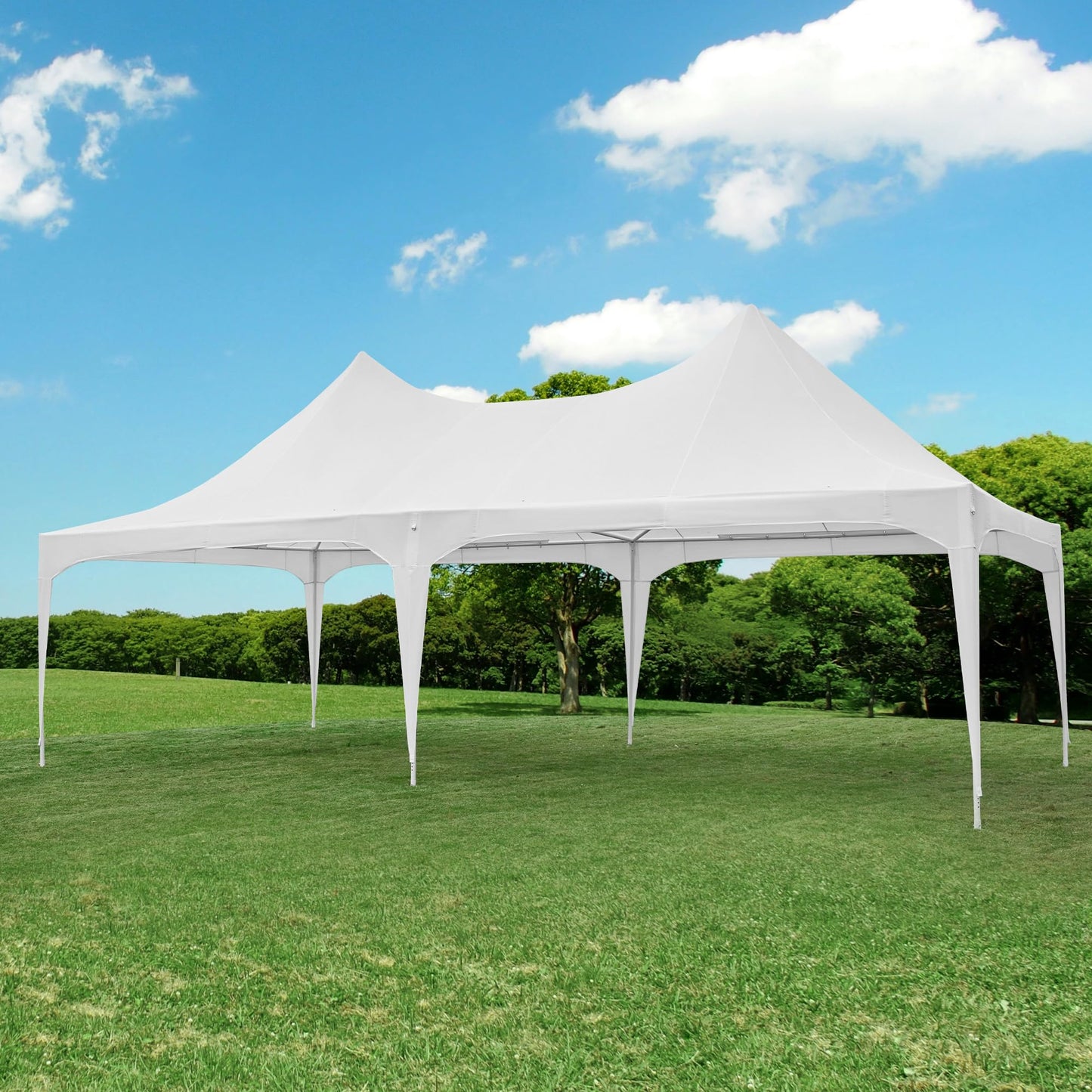 EROMMY 26'x13' Party Tent, White Wedding Tent, Heavy Duty Double Peaked Canopy Tent with Pole-Less Event Space, 60 Person Capacity Outdoor Gazebo Pavilion Shelter Tent for Party, Event