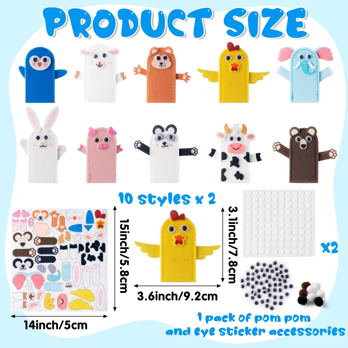 COcnny Animal Finger Puppets Crafts - 20pcs DIY Farm Felt Hand Puppet Making Kit for Kids, Make Your Own Art Fingers Story Telling Toy, Animals Role Play for Boys Girls Toddles School Birthday COcnny