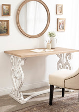 Kate and Laurel Wyldwood Farmhouse Wooden Desk, 46 x 24 x 30, Brown and White, Rustic Carved Wood Computer Desk for Functional and Stylish Home Office Decor Kate and Laurel