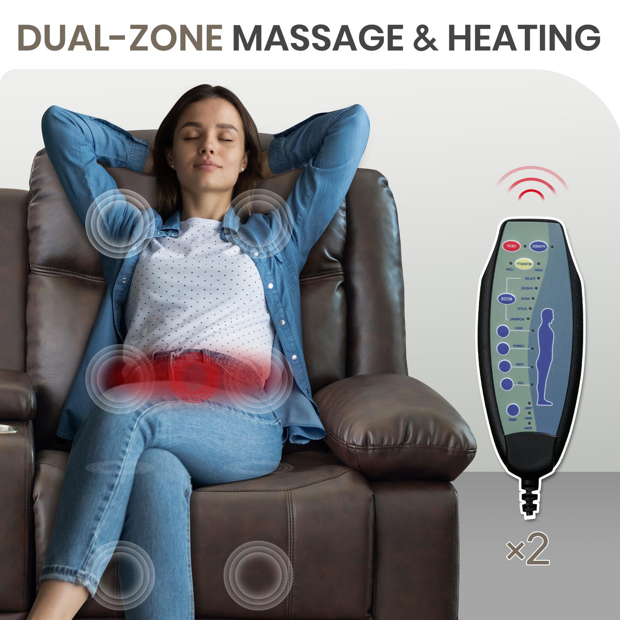 CALIVIA Manual Reclining Loveseat with Massage and Heat, Double Recliner Sofa with Center Console, Cup Holders & Storage for Living Room, RV (Brown) CALIVIA