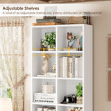 FOTOSOK 71'' Tall Bookshelf, Double Wide Media Tower Rack CD DVD Rack Display Cabinet with Adjustable Shelves, Tall Narrow Bookcase White Bookshelf Cube Shelf for Home Office, White FOTOSOK