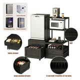 Herture Mini Fridge Stand with Wine Rack, Kitchen Bakers Rack with Power Outlet, Microwave Oven Stand, Coffee Bar, Movable Drawers, for Dorm,Office, Black HB04BXB Herture