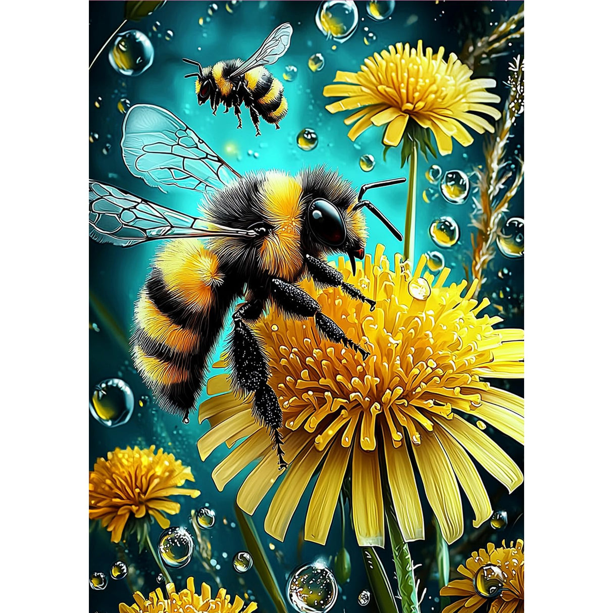 MOGTAA Bee Diamond Art Painting Kits for Adults, Bee Flowers Diamond Painting Kits for Beginners, DIY 5D Diamond Dots Kits Gem Painting for Home Art Decor 12x16 inch MOGTAA