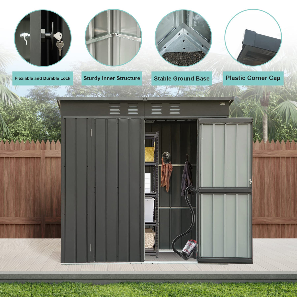 Domi Outdoor Storage Shed 6' x 4', Metal Waterproof Tool Shed Utility Storage House with Double Lockable Doors & Air Vent for Backyard Garden Lawn Patio domi outdoor living