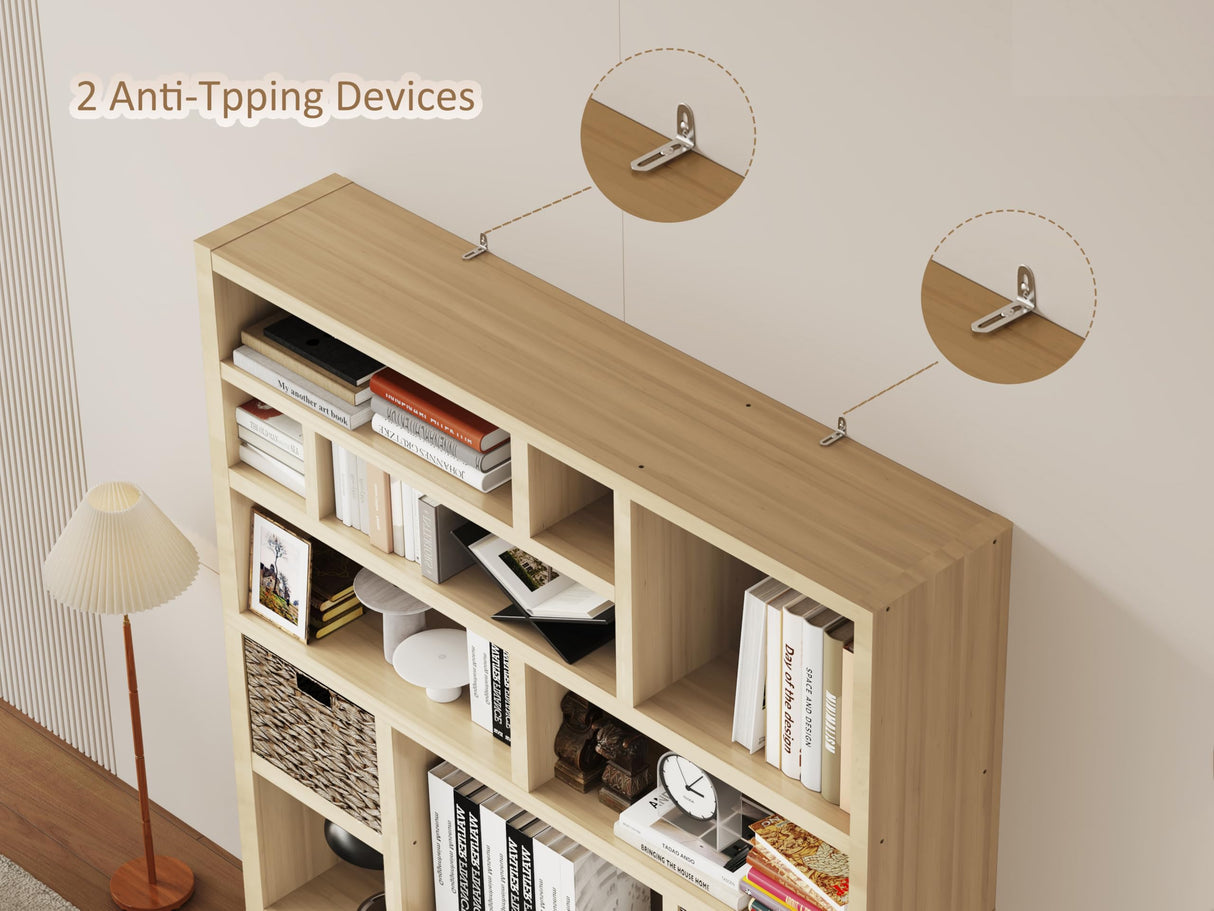 BLANKSPACE 71 Inch Tall Wooden Bookcase, 6-Tier Heavy Duty Storage Shelf with Foldable Storage Baskets - Freestanding Open Shelves for Living Room, Bedroom, Yuzu Oak BLANKSPACE