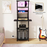 YAKANJ Record Player Stand with Led Light,Record Player Table with Vinyl Storage,Turntable Stand with Record Holder Vinyls Display Shelf for Music Room Studio,Black YAKANJ