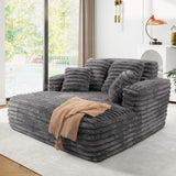 JEEOHEY 56"W Oversized Chaise Lounge Chair Indoor,Plush Faux Fur Sleeper Sofa Couch Bed with Pillows&Wide Armrest,Fluffy Comfy Cloud Sofa,Compression Foam Boneless Couch for Living Room,Bedroom(Grey) JEEOHEY