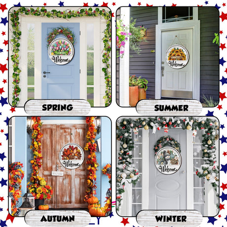 Yousoontic 17 Pcs 12 Inch Magnetic Welcome Door Sign for Interchangeable Front Door Decorations Fall Halloween Christmas Seasonal and Festive Door Signs for Home Round Wood Sign for Wall Farmhouse Yousoontic