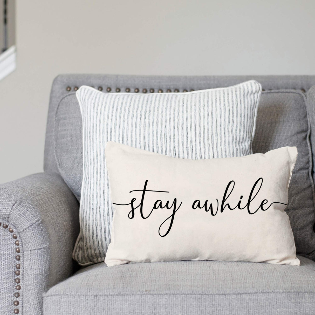 PANDICORN Modern Farmhouse Pillow Covers 12x20 with Words Stay Awhile Pillow Cover Rustic Decorations Lumbar Pillow Covers for Home Guest Room Decor PANDICORN