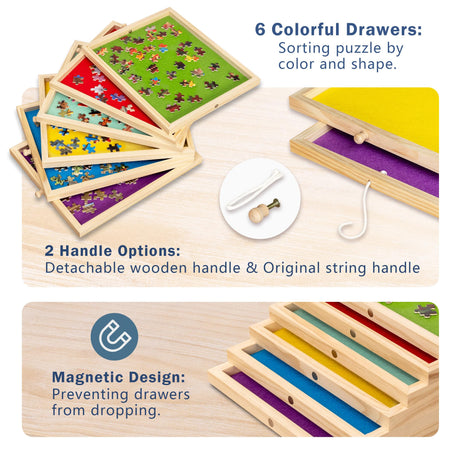 Lavievert 2-in-1 Tilting & Rotating Puzzle Board with 6 Colored Drawers & Cover, Portable Jigsaw Puzzle Table for Adults, Wooden Swivel Puzzle Plateau with Non-Slip Tabletop for Up to 1500 Pieces LAVIEVERT