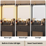 IRONCK Vanity Desk with LED Lights Mirror and Charging Station, Makeup Vanity Table with Jewelry Armoire, Storage Bench, and 11 Drawers,Black IRONCK