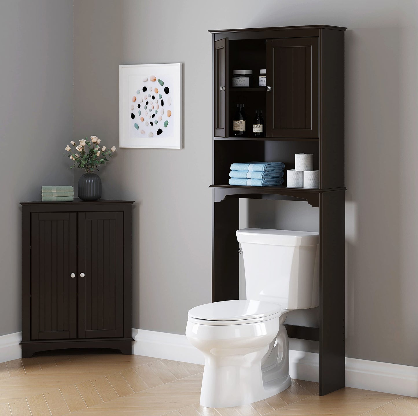 Spirich Over The Toilet Cabinet for Bathroom Storage, Above Toilet Storage Cabinet with Doors and Adjustable Shelves, Espresso