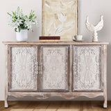 FansaFurn Accent Storage Cabinet with 3 Carved Doors and Shelves, Farmhouse Sideboard Buffet Sideboard with Storage, Wood Kitchen Cabinet for Living Room, Entryway, Dining Room and Kitchen, Wash Grey FansaFurn