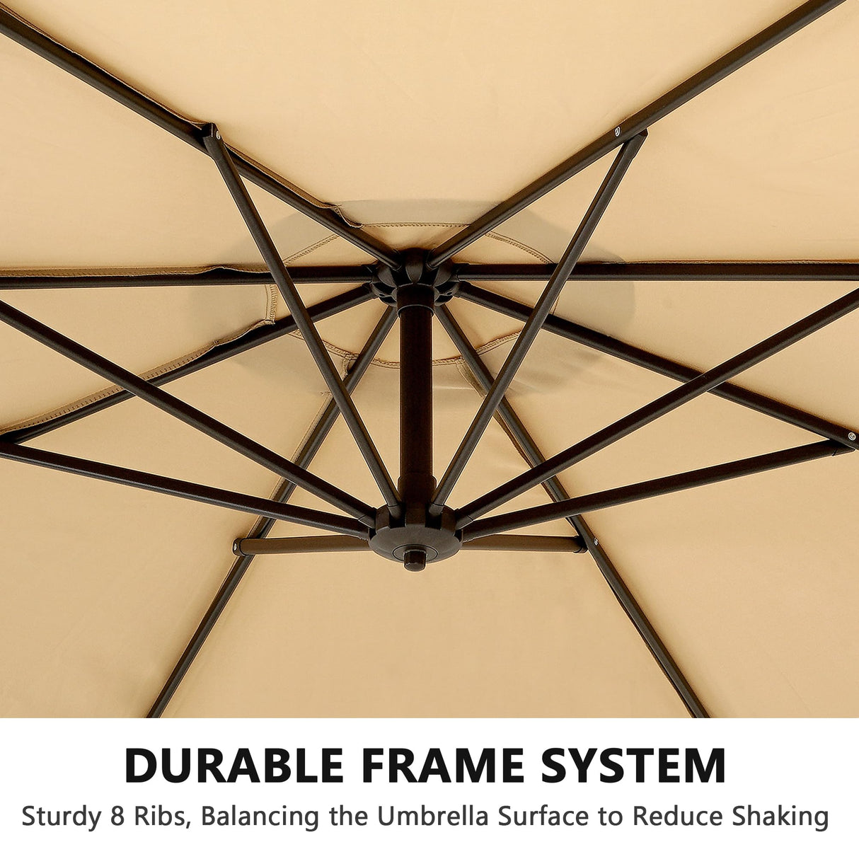 VECELO 10ft Offset Hanging Market Patio Umbrella with UV Protection Waterproof for Outdoor/Market/Backyard/Pool/Garden/Lawn, 8 Sturdy Ribs, Handy Crank&Cross Base (No Weight), Tan VECELO