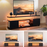 Cubehom Black TV Stand 65 inch,LED TV Stand,Glass Entertainment Center TV Stand, TV Console Tables for Living Room,Bedroom,Home Office Cubehom