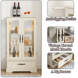 nifoti 47" H Lighted Curio Cabinet Display Case, Glass Cabinet with Adjustable Shelves,Tempered Glass Door and Drawer, Wooden Curio Cabinet with Mirrored Back Pane for Living Room (Antique White) nifoti