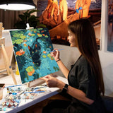 NEWENMO Black Cat Paint by Numbers Kit for Adults, Flowers Water Lilies Paint by Numbers on Canvas Unframed, DIY Oil Painting Perfect for Beginner, Craft, Hobbies and Home Wall Decor 16x16 in NEWENMO