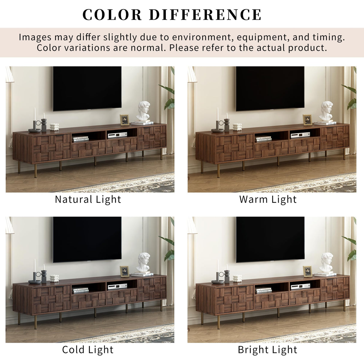 Merax Modern Wood TV Stand Consoles for Living Room, Mid-Century Solid Wood Entertainment Center with Storage Cabinets, Practical Media Console for TVs Up to 85'', Dark Brwon Merax