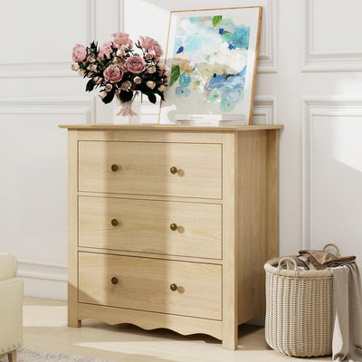 CHYMSUN Oversized 3 Drawer Dresser for Bedroom, Mid Century Modern Wooden Dressers Chest of Drawers with Handles, Waveform Nightstand Dresser, Storage Organizer for Bedroom, Living Room, Wood