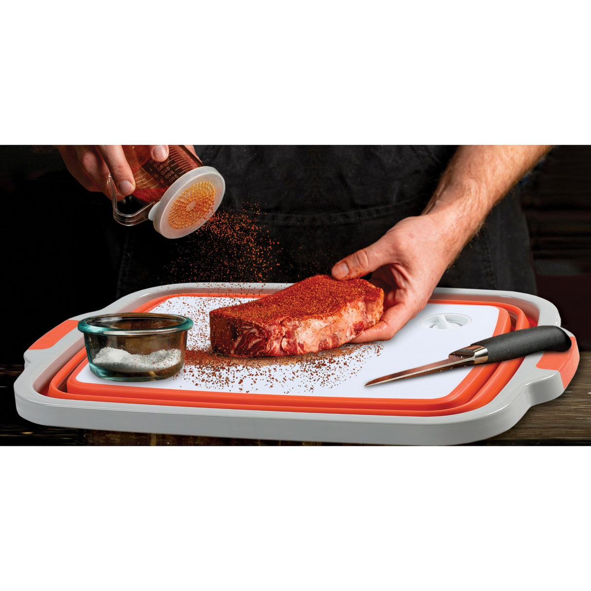 BIRDROCK HOME Collapsible Large BBQ Prep Tub w/Cutting Board, Multi-Function Grill Caddy w/Colander & Lid, Portable Silicone Dish Bowl for Picnic, Tailgate, Camping - Orange BIRDROCK HOME
