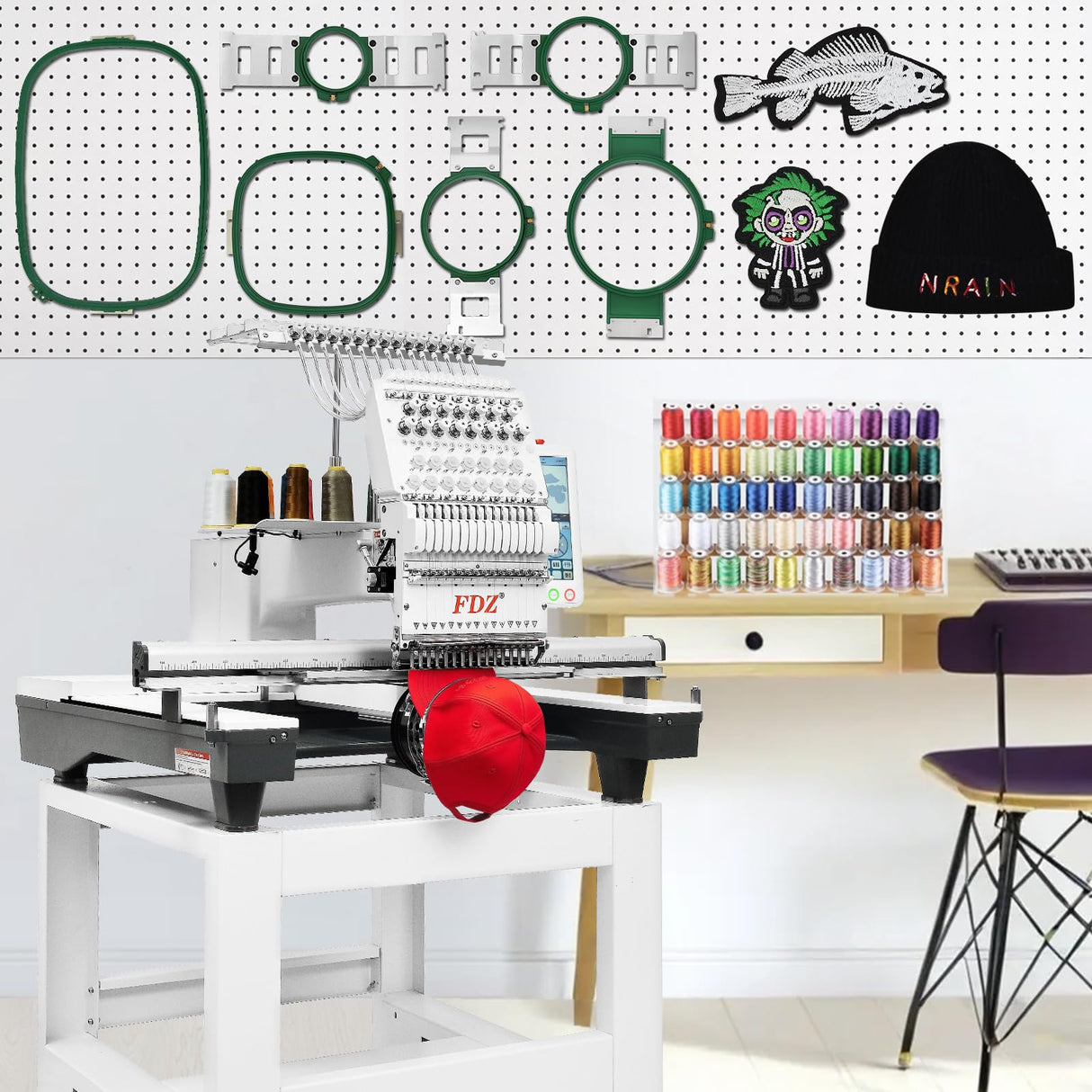 Embroidery Machine with 15 Needles,14"x20" Embroidery Area,1200SPM Max Speed,10In Touch Screen, capable of embroidering on 3D Caps, Flat, T-shirt and more，Wifi Available FDZ