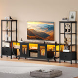 YITAHOME TV Stands for Living Room, LED TV Stand for 65 inch TV Entertainment Center with 2 Bookshelves, Modern Farmhouse TV Console Cabinet with Power Outlets, Black YITAHOME