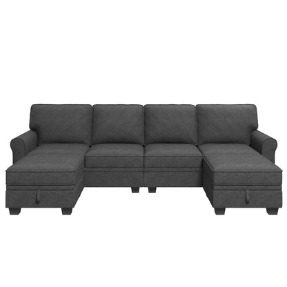 HONBAY Sectional Sofa with Storage Seat U Shaped Sectional Couch with Reversible Chaise Convertible Sectional Couch for Living Room,Dark Grey