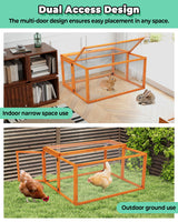 Nyeekoy Portable Chicken Coop Run, Chicken Brooder Box, Foldable Chicken House with Handle, Wooden Chicken Cage with Top & Side Opening Doors, Rabbit Hutch Outdoor Indoor Orange-45 L Nyeekoy
