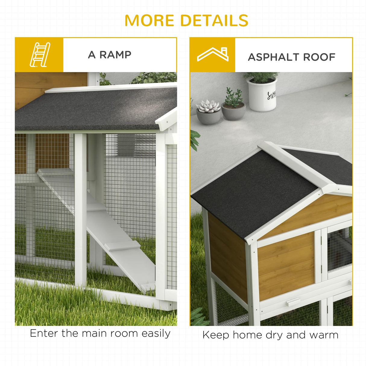PawHut 58" Rabbit Hutch, Wooden Bunny Hutch, Guinea Pig Cage, Small Animal Enclosure with Run Area, Removable Tray, Asphalt Roof, Lockable Doors and Ramp, Nature Wood PawHut