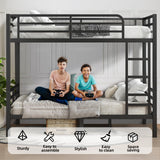 HKOLIE Full Over Full Bunk Bed, Metal Bunk Bed Frame Heavy Duty Bunk Beds Loft Bed Frame with Ladder and Guardrail Metal Slats No Box Spring Required for Adults Teens, Black HKOLIE