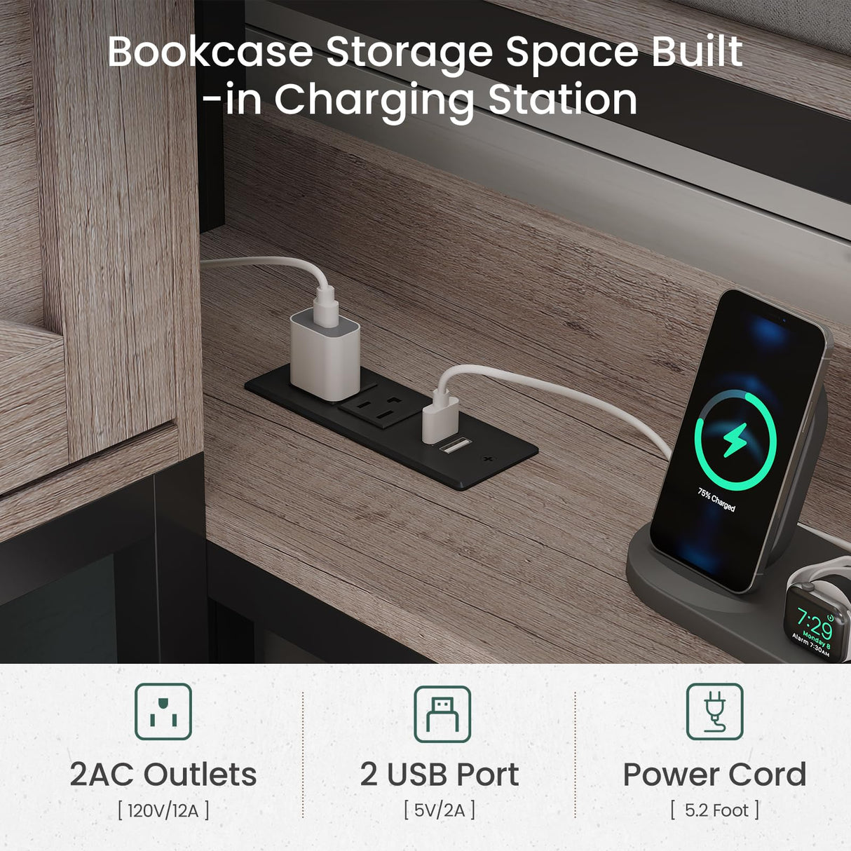 DICTAC Twin XL Corner Bed Frame with Storage Drawers,Charging Station and Led Lights Farmhouse Metal Platform Bed Frame with Sliding Barn Doors,Twin XL Daybed with Storage Headboard,Rustic Gray DICTAC