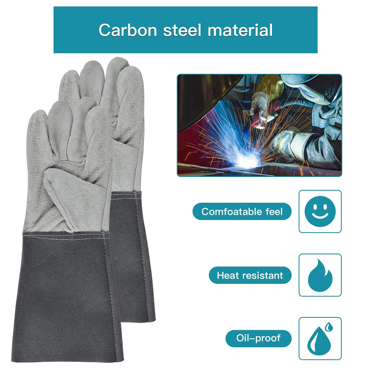 Worldity 4Pcs Welding Slag Removal Tool Set, 10 Inch Chipping Hamme with Coil Spring Handle, Mufti Functional Welding Pliers, Wire Brush, Welding Gloves for Cleaning Removing Slag Worldity