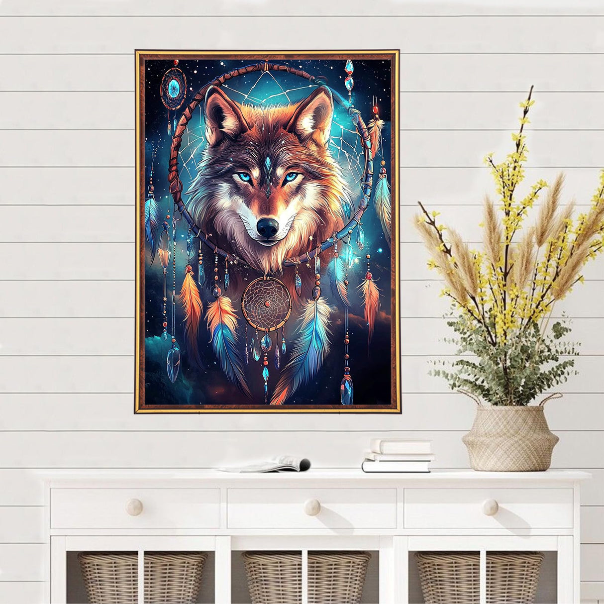MEIYUDA Diamond Painting Kits for Adults, 3D Wolf Diamond Art Kits for Beginners, DIY Dream Catcher Diamond Art Painting Kit Gem Art Crystal for Home Wall Decor and Holiday Presents 12x16Inch MEIYUDA