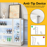 BONITURE Display Cabinet with Acrylic Glass Doors,Extra Wide Curio Cabinet with LED Lighting for Collectibles, Collectibles Toy Organizers Rack & Display Shelf Display Case, Antique White BONITURE