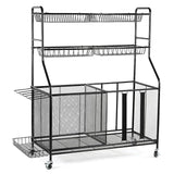 HOME IT Garage Sports Equipment Organizer - Garage Ball Storage Rack Organizer Holder with Baskets, Rolling Wheels & Breaks - Large Capacity Heavy Duty Steel Ball Storage Cart HOME IT